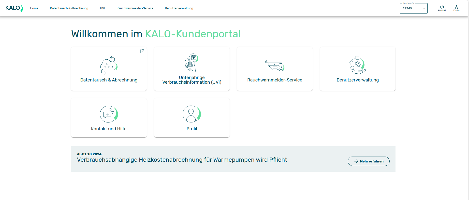 Startseite des Kundenportals