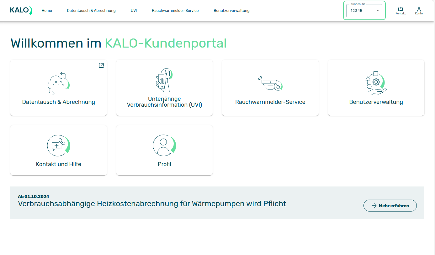Ansicht Kundenportal mit mehreren Kundennummern